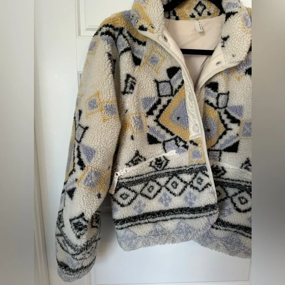 Free People Cream and Black Geometric Sherpa Jacket - Picture 4 of 6